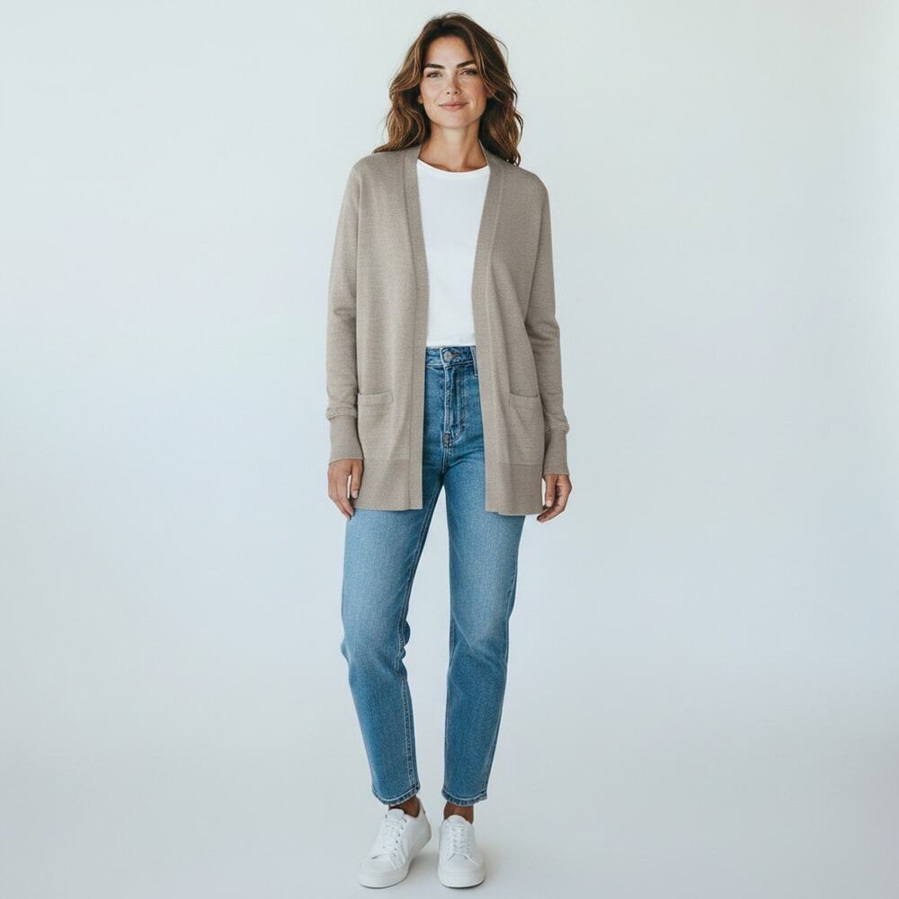 Banana Republic Tan Merino Wool Cardigan Small Beige Button Up Classic Knit